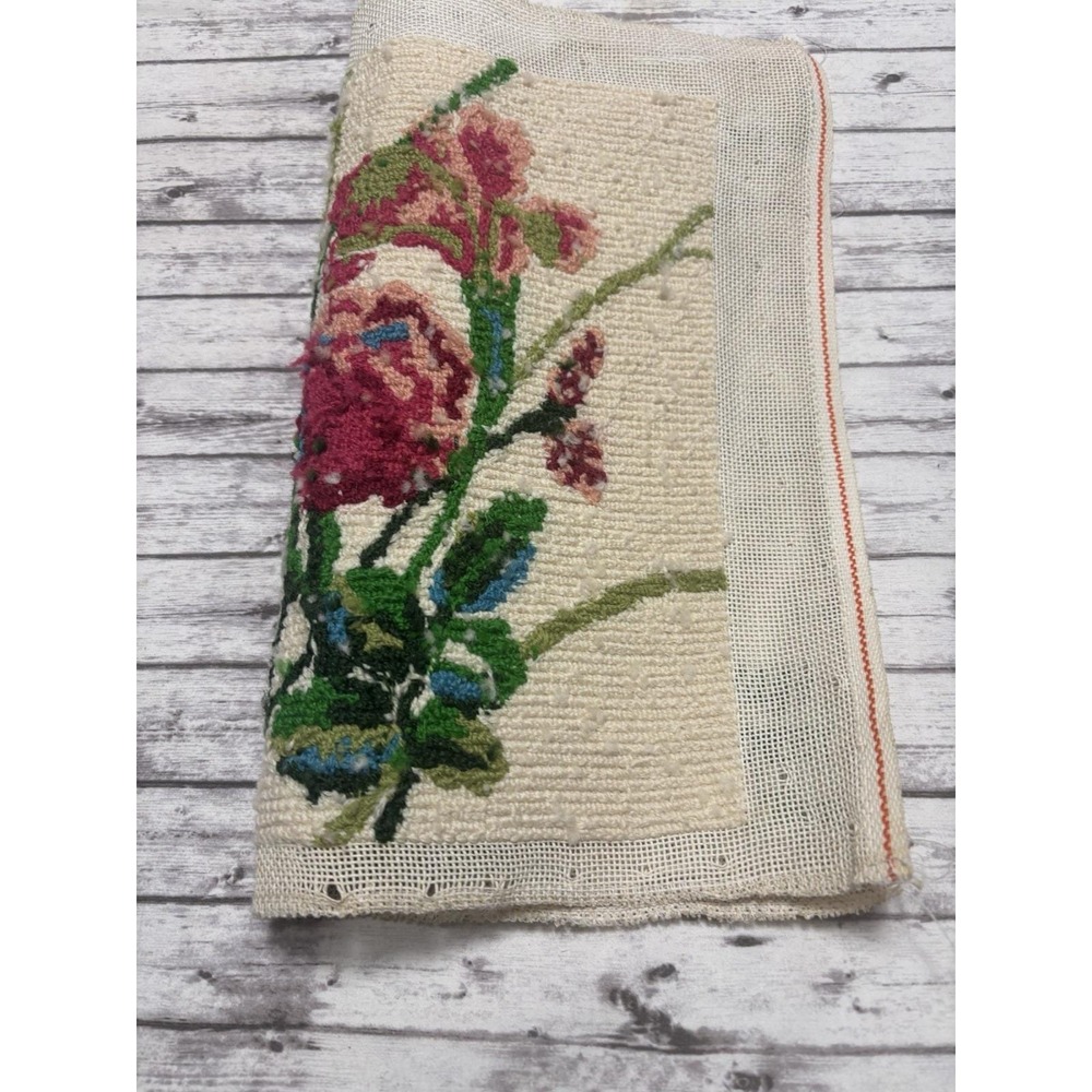 Original Vintage Hand Embroidery Yarn Needlepoint Pansies Flower 14x17" Unframed - Picture 5 of 9